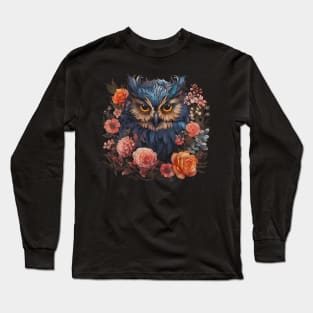 Owl Flower Wreath Art Long Sleeve T-Shirt